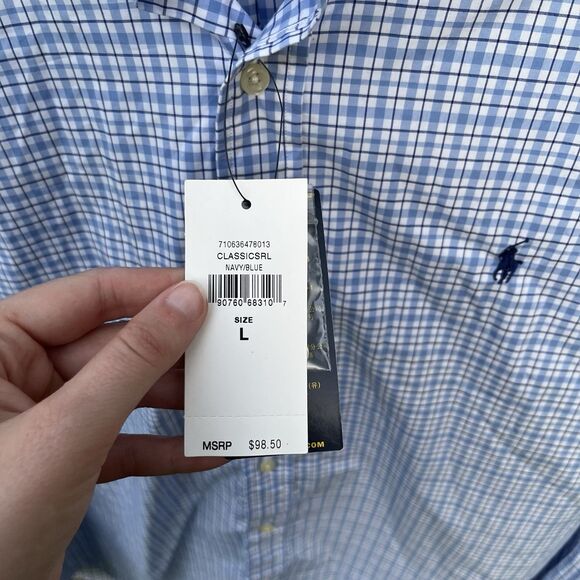 Polo Ralph Lauren Shirt Mens Large Classic Fit Gingham Plaid Blue Button Down - Picture 8 of 16